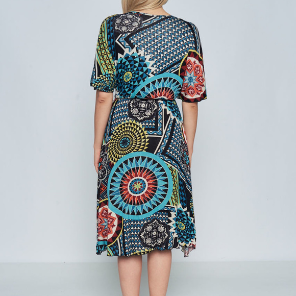 1/2SLEEVE V-NECK ELASTIC WAIST DRESS - Picture 4 of 4